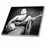 3drose Scenes from the Pastマジックランタンスライド – ヴィンテージJapanese Geisha Playing a Samisenで古い日本 – タイル 8-Inch-