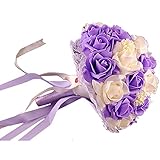 bestwareブライダルウェディングブーケホーム装飾花人工花花嫁Holding Bouquet Rosesダブルカラー装飾花 23cm AmBwN34622