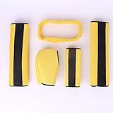 Seliyi シートベルトカバーパッド　5枚セット　ハンドブレーキ　ギアシフト　バックミラー　イエロー (イエロー)