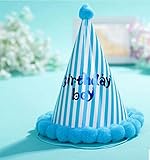 レッドチェリーブルーストライプふわふわボール誕生日帽子8 ct