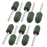 uxcell 軸付き砥石　研磨　ルーター　ゴム砥石　研磨道具　10個入り　グリーン　円錐チップ　研磨材　10mmx20mmx3mm