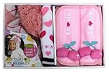 LaVie ギフトBOX 3点セット ベルトカバーチェリー&ニット帽アーガイル レッグウォーマーピンクハート b022