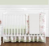 Riley's Roses Pink and Sage Green Shabby Chic Floral Baby Girl Flower Bedding 4 Piece Crib Set Witho