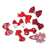 Perfk グログラン　リボン　女の子　赤ちゃん　ヘアクリップ　ピン　　髪飾り　髪留め　ドット柄　ちょう結び　8個セット　全5色 - 赤