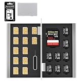 BLUECRAFT SIMカード・SDカードケース 2in1 ハイブリッド 万能 合計21枚収納【nanoSIM12枚 +SD1枚 + microSD8枚】大容量 アルミ 薄型 SIM変換アダプタ・SIMピン付属 静電対応 シルバー