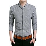 Gaosa　メンズ 襟付き シャツ 長袖 ワイシャツ トップス スリム ロングスリーブ　シャツ　ビジネス カジュアル シンプル (グレー, XL)