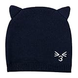GEMVIE ベビーハット ニットハット ねこ耳 可愛い ビーニー帽 防寒 ねむ用 新生児 キャップ 女の子 男の子 防寒 出産祝い ギフト ネイビー