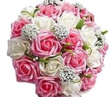 【19blue】 ウェディング ブーケ 花束 バラ 造花 リストレット 2点セット (ピンク)