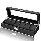 Oneon 時計ケース 6本用 高級腕時計 収納ボックス 透明窓 鍵付き 腕時計収納ケース ディスプレイ兼用 プレゼント（ブラック）