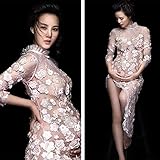 マタニティ フォト ドレス 可愛いレース衣装 写真 撮影 妊娠中の姿を記念に ２点セット (B)