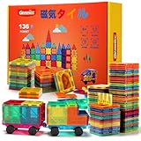 Gemmicc 136PCS マグネットタイル 積み木ブロック 子供用 STEM認可 教育玩具 マグネットパズル 積み木 男の子 女の子用 2台の車が付属しています