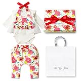 Haruulala Japan(ハルウララ) 出産祝い 女の子 オーガニックベビー服3点セット (スタイ ロンパース パンツ) (ロング＿紙袋付き, 愛の詩)