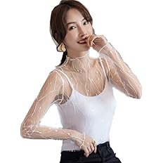 Amazon シースルレース トップス レディースハイネックブラウス 長袖ファッショのシャツ 透け感 インナー 白い稲妻 シャツ ブラウス 通販