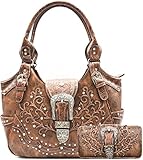 ウェスタンスタイル コンシールドキャリーパース バックル カントリー ラージ トート ハンドバッグ レディース ショルダーバッグ 財布セット ブラウン