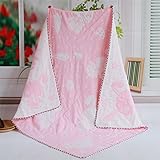 5重赤ちゃんおくるみ ガーゼケット 入浴用　ふわふわ暖かい　無添加 夏 秋 冬 綿100％ ガーゼタオル 110×110cm (ウサギ柄-ピンク)