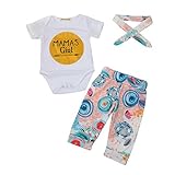 Lutents ベビー服 ロンパース カバーオール 三点セット ロンパンツ ヘアリボン付き 半袖 プリント柄 女の子 カジュアル 快適 着心地良い 歩行服 新生児 出産祝いプレゼント 可愛い