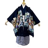 七五三 5歳 5才 男児 トータル13点フルセット 男の子 着物 紋付羽織袴 紋付袴 10タイプ/12(兜に巻物・紺)