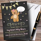 チョークゴールド女の子Teddy Bear Invitationsベビーシャワー招待状 100 Invitations