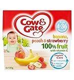 Cow & Gate Banana, Peach & Strawberry 100% Fruit with Vitamin C from 4-36 Months 4 x 100g - ビタミンCと牛＆