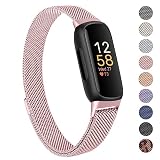 バンド コンパチブル Fitbit Inspire3 バンド 交換バンド 交換ベルト, ステンレス 交換ベルト 長さ調節 男女兼用 マグネット 留め金 メッシュ 通気 (ローズピンク)