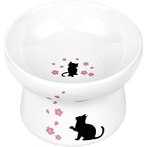 猫柄 脚付きフードボウル 陶器製 Amazon | Pknoclan 脚付フードボウル 猫食器陶器 食べやすい猫えさ皿
