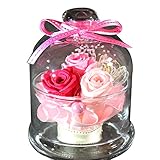 Azurosa(アズローザ) プリザーブドフラワー ギフト 枯れない花 バラ アジサイ カスミソウ ガラスドーム ピンク