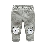 PANCY 子供服 上質 秋冬 長ズボン ロングパンツ シンプル くま アップリケ 男の子 女の子(90cm,ライトグレー)