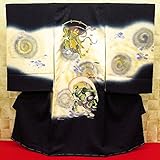 【風神雷神・黒　金ベージュぼかし】 男児　初着　祝着 のしめ 産着 男の子のお宮参り着物 高級 フードセットプレゼント付