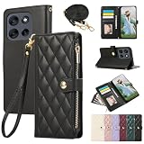 Yuotky for motorola moto g66j / g66y 5G ケース 手帳型 Moto g66j 5G ケース ショルダー Ｍoto g66y 5g スマホケース ひし形柄 モトローラ G66j カバー 人気 女性 モトローラ G66y スマホカバー 肩掛け カード収納 ジップ付き財布 小銭入れ 横置き機能 シンプル お洒落 携帯ケース (ブラック)