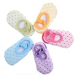 Pinksee 5 Pairs Baby Girls Toddler Cartoon Dots Anti Slip Skid Foot Socks No-Show Crew Cotton Socks 