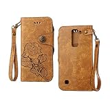 LG K7 ケース,COOSTOREJPレトロエンボス加工ローズFlorals PUレザーケース磁気カードウォレット+取り外し可能な手首ストラップのデザインは、に適用する LG K7,カーキ