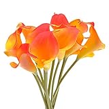 カラーリリー　造花　10本セット　観葉植物 人工植物 花材　飾り 雑貨　室内インテリア　アーティフィシャルフラワー　オレンジ/レッド/ホワイト/イエロー　4色を選び (オレンジ)