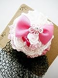 オリジナル ハンドメイド フラワーリボン ダブルレース ローズ ラインストーン バレッタネット No.71