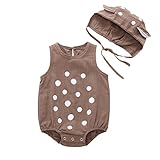 エルフ ベビー(Fairy Baby) ベビー服 半袖ロンパース 帽子付き ボディオール 夏服 ドット柄 カバーオール size 70 (コーヒー色)