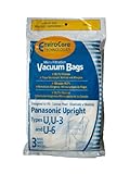 3 Panasonic U, U-3 & U-6 Upright Vacuum Cleaner Bags, MC-V145M, MC-115P, MC-V5000 thru MC-V5099, MC-