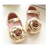 WIN ベビー 夏 シューズ 赤ちゃん 可愛い プレゼント 軽量 履かせやすい マジックテープ ストラップ 花 新生児 フォーマル靴 (内寸13cm, ゴールド)