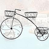 ヨーロッパスタイルの鍛鉄製自転車多階数3階建ての牧歌的な屋内居間バルコニーフロア白い植物の植木鉢 ( Color : Black )