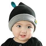 Amberetech ベビーベルベット帽 赤ちゃん 子供 防風・防寒・保温 耳保護 春秋冬新型　可愛く柔らかい小熊 二つ耳 漫画ニット帽子　青い葉飾り　二つ色スプライス　柔らかい手の感触 暖かくかわい
