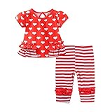 LittleSpring夏 ベビー服 ガールズ 心柄 半袖ｔシャツ＆ボーダー ロングパンツ 部屋着 ホームウェア 90