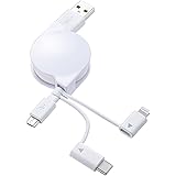 サンワサプライ(Sanwa Supply) ライトニング・TypeC・microB 巻取りUSB 3in1 ケーブル 0.8m KB-IPLTM08KW