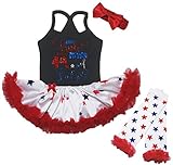 [キッズコーナー] アメリカの独立記念日 7月4日 Little Miss 4th July レッグウォーマー付き ベビー服 ヘアバンド付き ワンピースドレス チュチュ (0-6 Months) [並