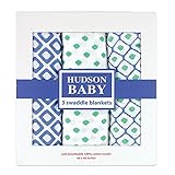 Hudson Baby Muslin Swaddle Blankets, Blue, 3 Count