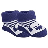 赤ちゃん・ベビー用 ボーイズ 電車のデザイン ギフトポーチつき ブーティーソックス ベビーソックス 赤ちゃん靴下 (2足組) 男の子 (6-12ヶ月) (ネイビー)