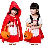 [Lalapala] ハロウィン 衣装 赤ずきんちゃん コスプレ 子供 コスチューム キッズ 仮装 3点セット ワンピース マット かぼちゃカバン 赤ずきん ドレス 子供服 ハロウィン コスプレ 仮装大会 クリスマス 学園祭 イベント 入学式 卒業式 文化祭 パーティー プレゼント (レッド, 140)