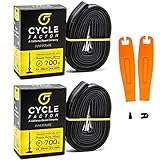 Cycle Factor 700c 23/28mm 幅 プレスタバルブ 48mm インナーチューブ 取り外し可能なバルブコアとキット付き (2個パック タイヤレバーとコアリムーバーキット付き)