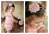 ロンパース＆ヴィンテージヘッドドレス☆コーラルピンク　newborn-4T(50-110)【２点セット】