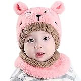 ベビーキッズ帽子、Funicベビー幼児キッズ少年少女ニット帽子子供の可愛いソフト帽子+スカーフ2pcs /セット Approx.40-50cm ベージュ