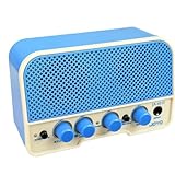 ミニギターアンプ ギター ベース アンプ AUX 3.5mm Bluetooth 充電式 USB充電 2000mAh 4時間稼働 2チャンネル オーバードライブ クリーン トーン調整 ヘッドホン出力 サイレント練習 小型 コンパクト ポータブル 5W 携帯用 旅行練習 ギター練習 自宅練習 ブルー
