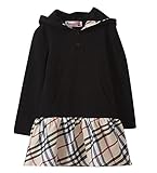 Plus Nao(プラスナオ) 子供服 ワンピース 長袖 チェック柄 黒 フード付き カジュアル 秋 冬 キッズ 子供 子ども ジュニア 女の子 可愛い か ブラック 120