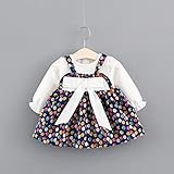 ベビー服 子供服 女の子ワンピース Pojour 可愛いドットスカート 長袖ドレス リボン付き オシャレ秋 通園 発表会 旅行 記念日 プレゼント ブルー